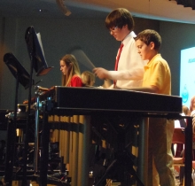 The percussion section of the Atlanta Middle School Symphonic Band, directed by Kristen Thompson, executed the inventive and technically difficult “God Rest Ye Merry Mallets.”